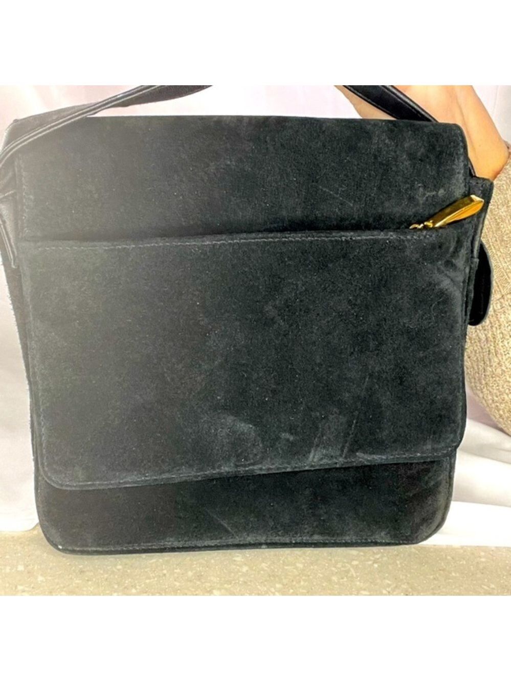 Suede Leather Shoulder Bag, NWOT, SZ 8.5”x9”x3”, Mag. Close, Zip on Front Flap